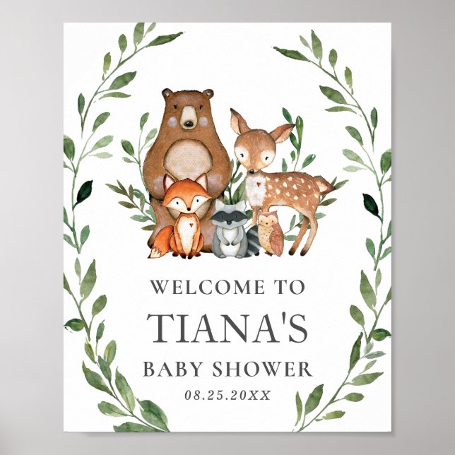 Póster Leyenda de bienvenida de Baby Shower para animales (Frente)