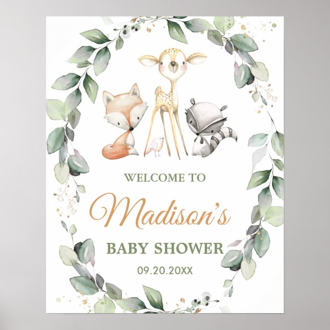 Póster Leyenda de bienvenida de Baby Shower para animales (Frente)