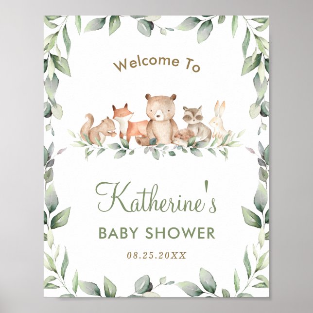 Póster Leyenda de bienvenida de Baby Shower para animales (Frente)