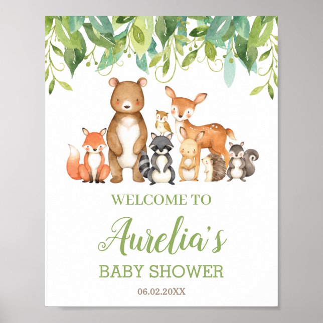 Póster Leyenda de bienvenida de Baby Shower para animales (Frente)