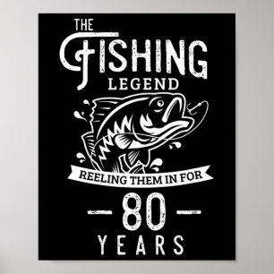 Póster Leyenda de la pesca regalo de cumpleaños de 80 año