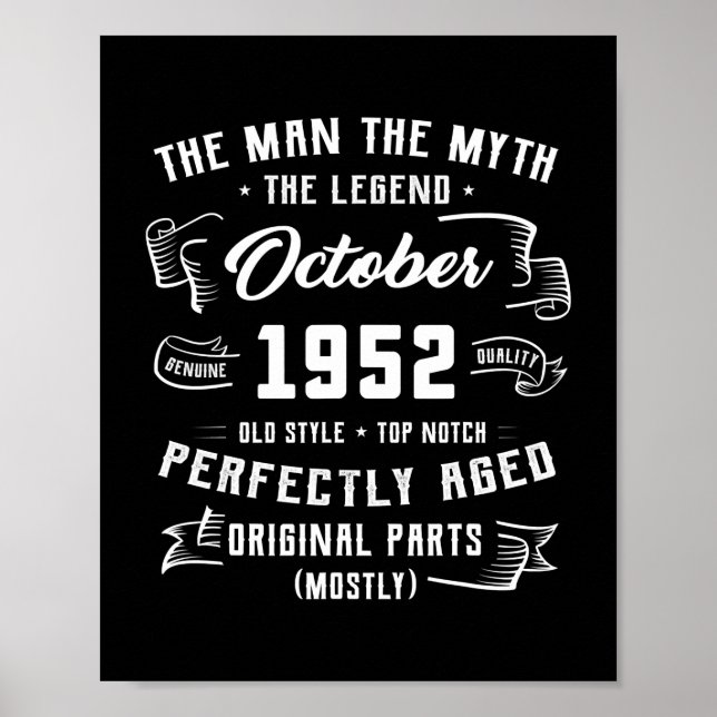 Póster Leyenda de mito masculino octubre 1952 70º cumplea (Frente)