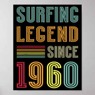 Póster Leyenda del Surf 1960 65 Años Agua Surf Cumpleaños