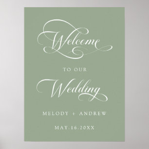 Póster Leyenda romántica Boda Sage Green Signo de bienven