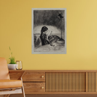 Póster Leyendo a la luz de la lámpara, Whistler