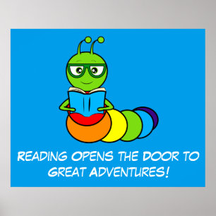 Póster Leyendo aventuras con Personalizado Bookworm