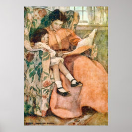 Póster Leyendo con su madre en un Poster del día de lluvi