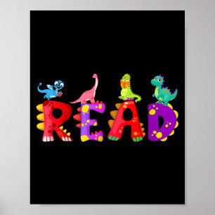 Póster Leyendo dinosaurio divertido t rex dino amante de