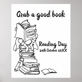 Póster Leyendo héroe de niño sobre el color de los libros
