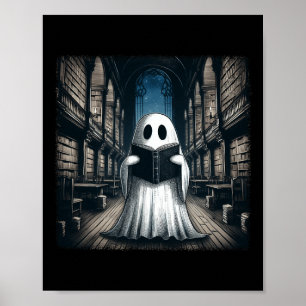 Póster Leyendo libro bibliotecario de Halloween de la Bib