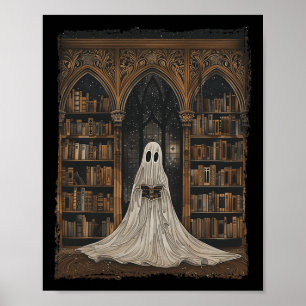 Póster Leyendo libro bibliotecario de Halloween de la Bib