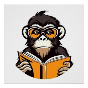 Póster Leyendo mono