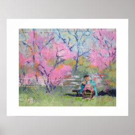 Póster Leyendo su carta Redbuds / Artista Larry Lerew