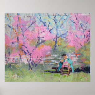 Póster Leyendo su carta Redbuds / Artista Larry Lerew