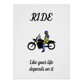 Póster Leyes azules y amarillas en carrera de motocicleta