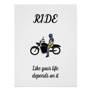Póster Leyes azules y amarillas en carrera de motocicleta
