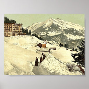 Póster Leysin, el sanatorio y Chaussy en el invierno,