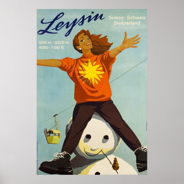 Póster Leysin, Suiza, Poster de esquí (Frente)