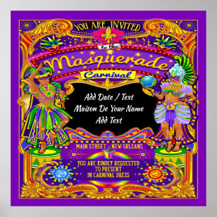 Póster LG. Poster del Carnaval de Masquerade Mardi Gras -