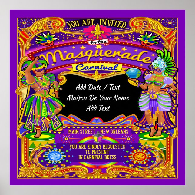Póster LG. Poster del Carnaval de Masquerade Mardi Gras - (Frente)