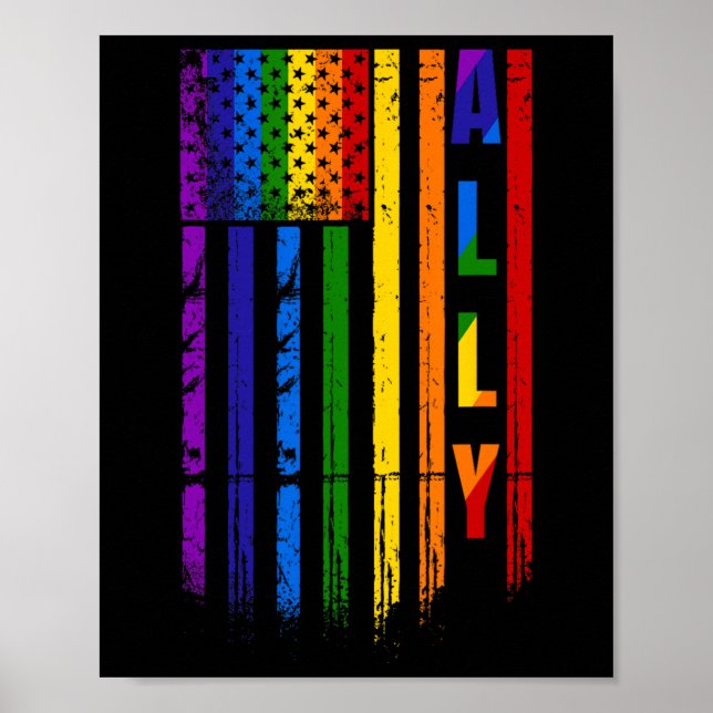 Póster Lgbt Lgbtq Orgullo Arcoiris Bandera Norteamericana (Frente)