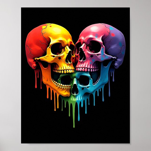 Póster Lgbt Pride Halloween Horror Skeleton Skull Rainbow (Frente)