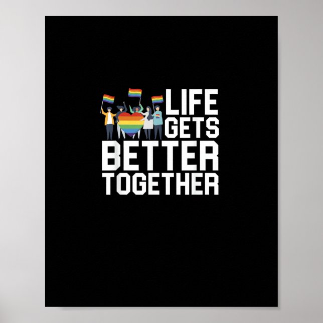 Póster LGBT Pride Support Life Gets Better Together Inclu (Frente)