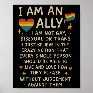 Póster Lgbtq Retro Soy un Aliado No soy Gay Biual o Trans