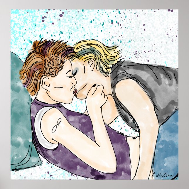 Póster LGBTQIA+ Women Kissing Watercolor Art     (Frente)