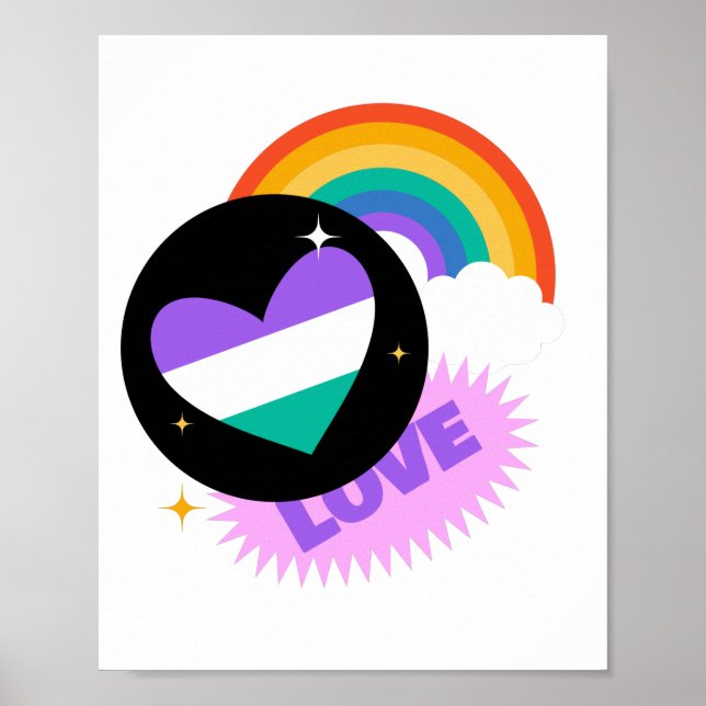 Póster LGTB+Orgullo. Amor. Arcoiris cardíaco. (Frente)