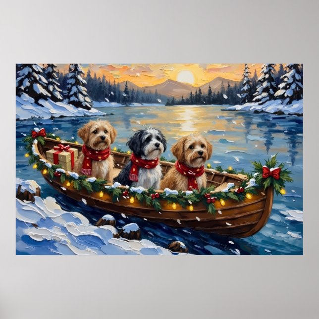 Póster Lhasa Apso Christmas Boat Holiday (Frente)