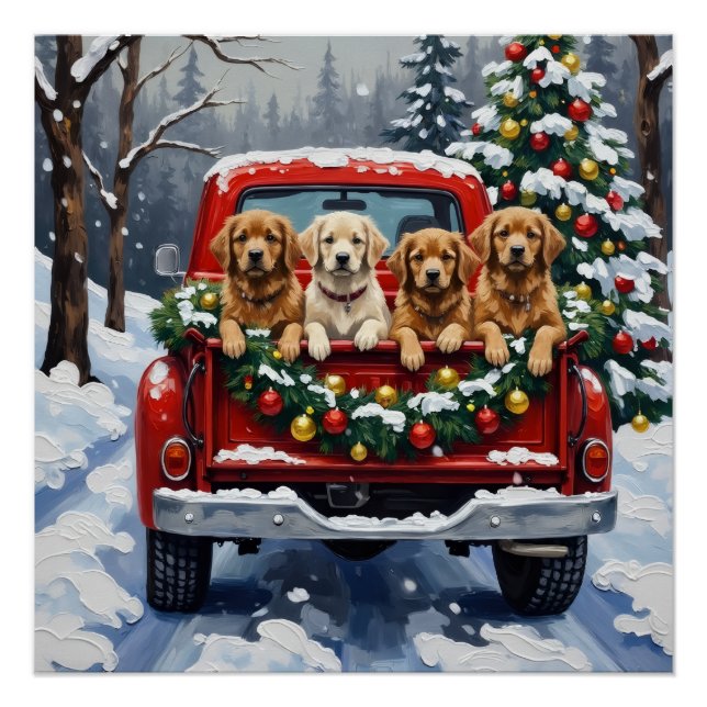 Póster Lhasa Apso Christmas Red Truck Holiday (Anverso)
