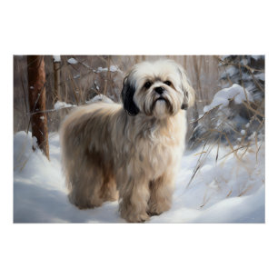 Póster Lhasa Apso Deja que nieve Navidad