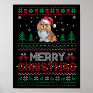 Póster Lhasa Apso Dog Amantes de Santa Hat Árbol de Navid