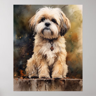 Póster Lhasa Apso Dog Art Print Poster