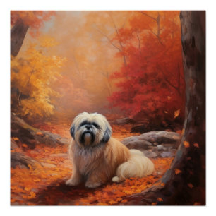 Póster Lhasa Apso en Otoño Hojas Caídas Inspiran