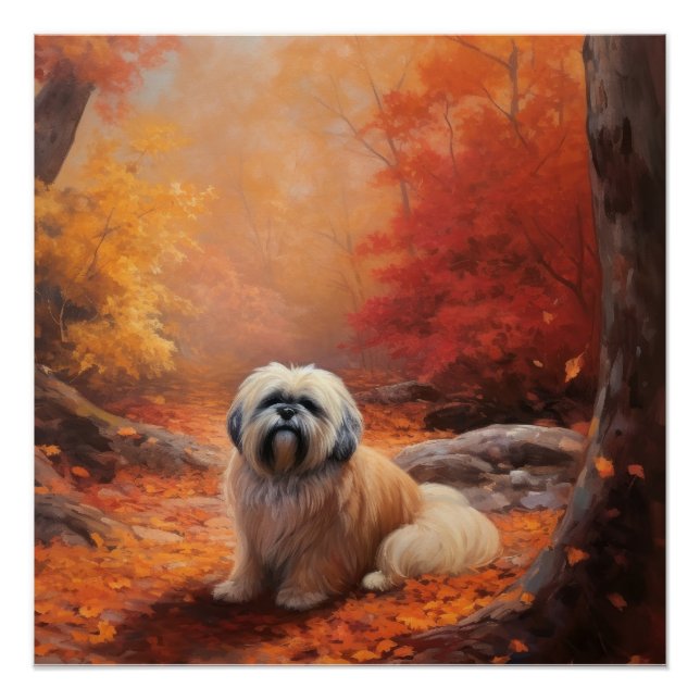 Póster Lhasa Apso en Otoño Hojas Caídas Inspiran (Anverso)