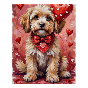 Póster Lhasa Apso San Valentín Perro Sentado con Corazone