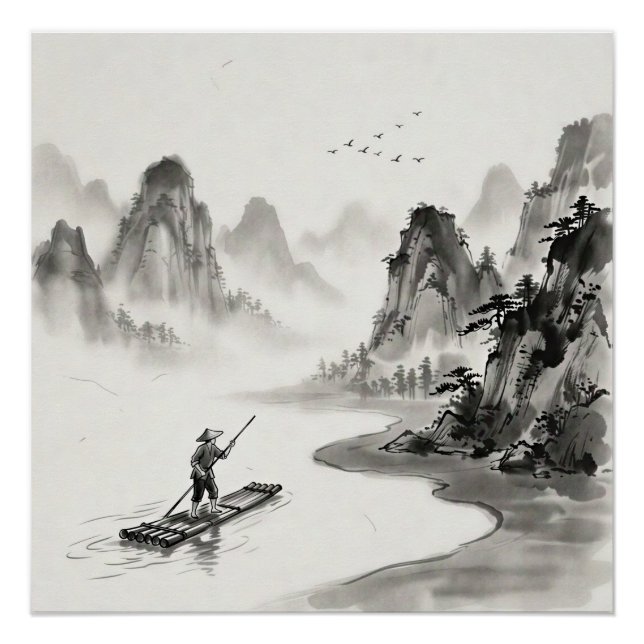 Póster Li River China Ink Wash Landscape (Anverso)