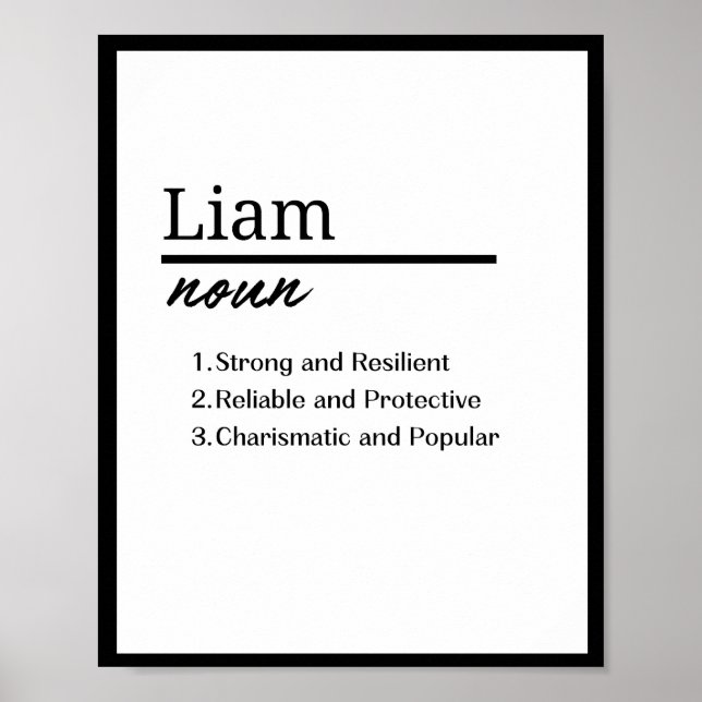 Póster Liam, definición de nombre personalizado del niño (Frente)