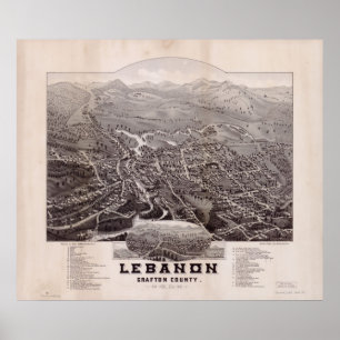 Póster Líbano 1884, NH Birds View Panoramic Map