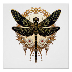 Póster Libélula Art Nouveau Elegante Steampunk