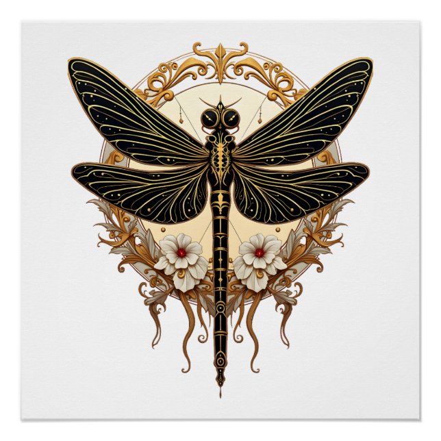 Póster Libélula Art Nouveau Elegante Steampunk (Anverso)