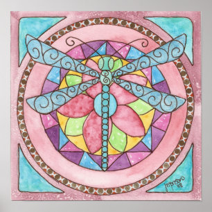 Póster libélula del cristal de colores