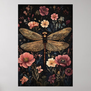 Póster Libélula en jardín de flores oscuras, Libélula mel