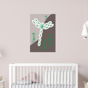 Póster Libélula floral con salpicaduras de color verde