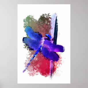 Póster Libélula Insecto Pintura Dragón Azul Púrpura