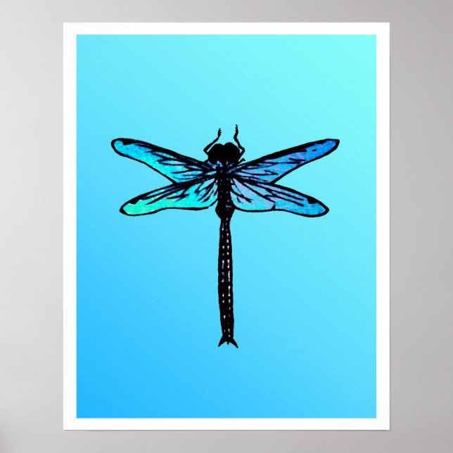 Póster Libélula japonesa vintage, azul turquesa (Frente)