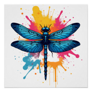 Póster Libélula pintada al estilo Artístico Colorido Pop
