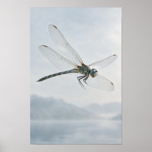 Póster Libélula Verde Azul en Vuelo Minimalista Pared de 